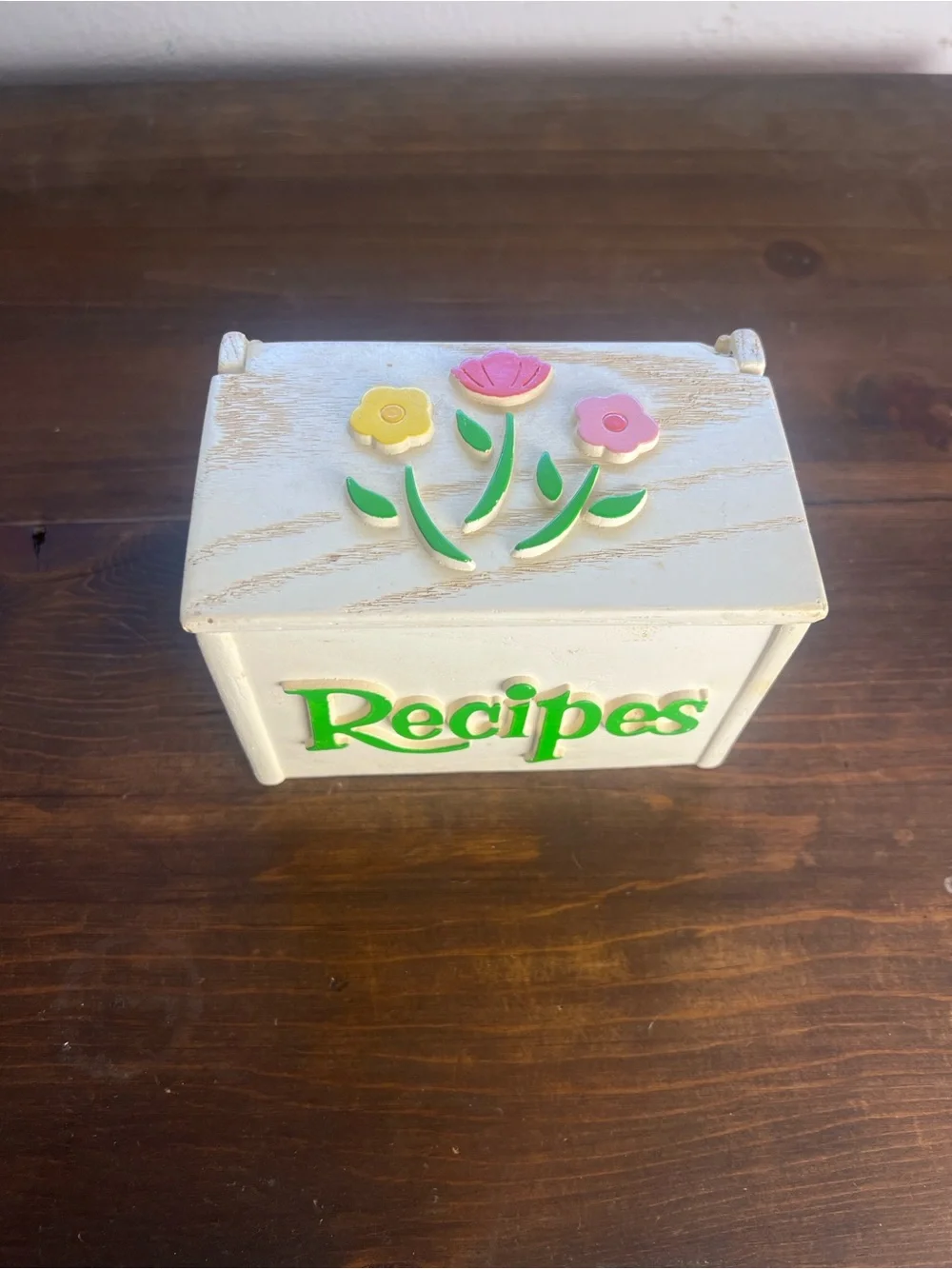 Vintage 60s wooden Floral Recipe Box